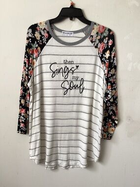 Then Sings My Soul Floral Raglan Long Sleeve Tee - White/Black